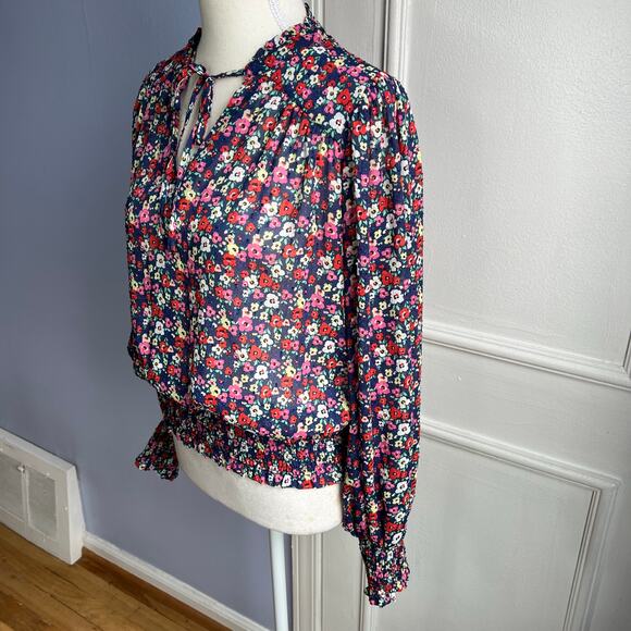 Rachel Zoe Flowy Peasant Top Puffy Sleeves Floral Print Blue Pink Size Small - Picture 3 of 12